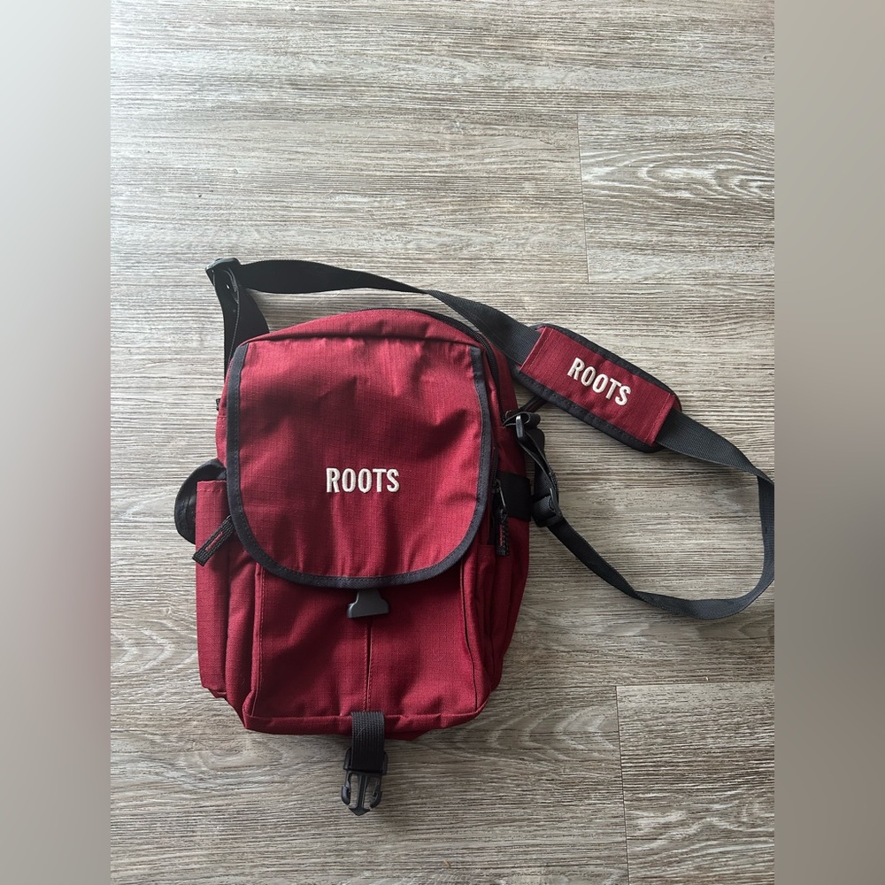 Roots Red Crossbody Small Messenger Travel Bag with Black Trim
